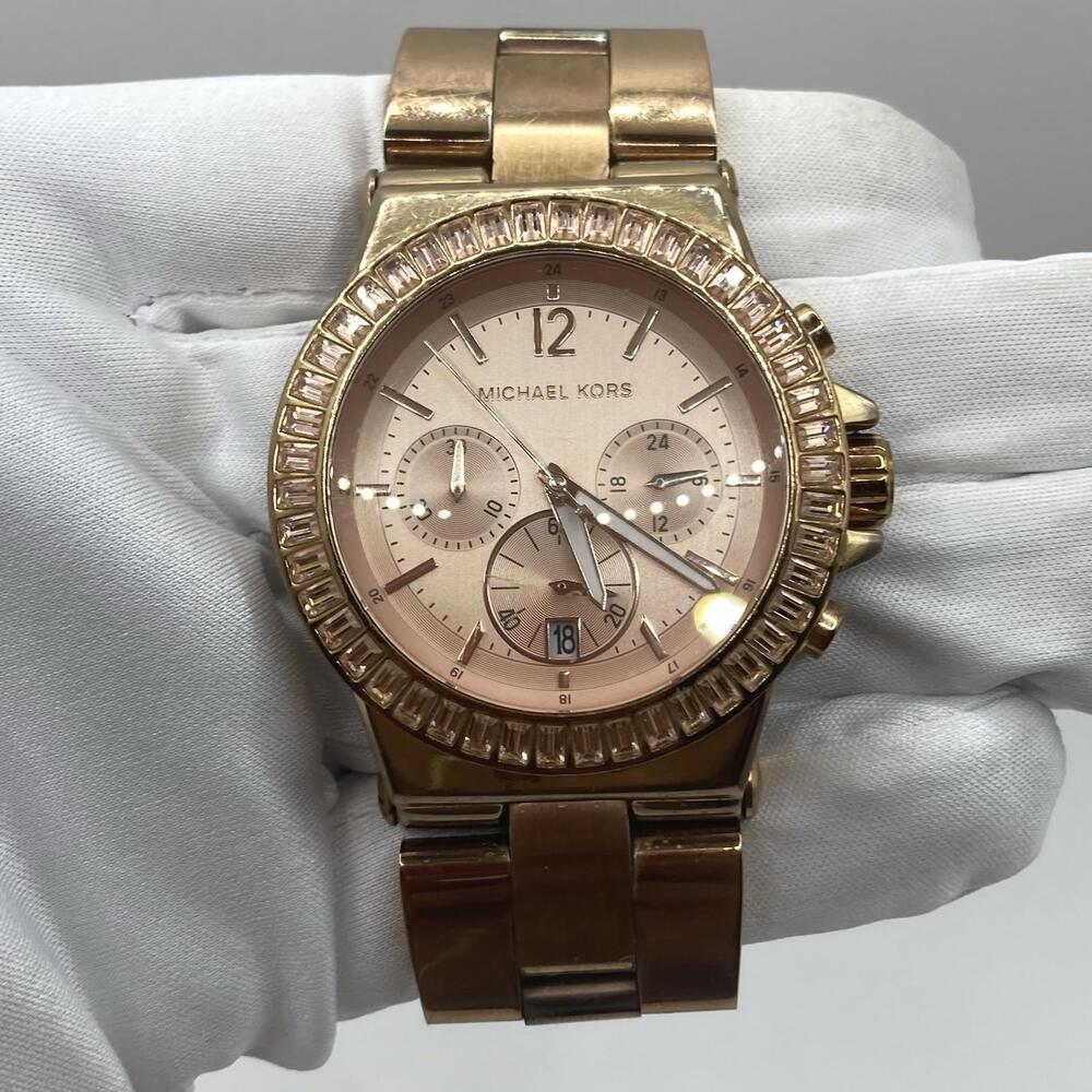 Michael Kors Women’s Dylan Rose Gold Date Watch Crystal Bezel New Battery